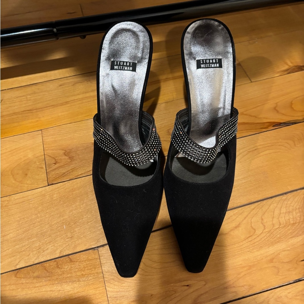 Stuart Weitzman Black Studded Mule Heels